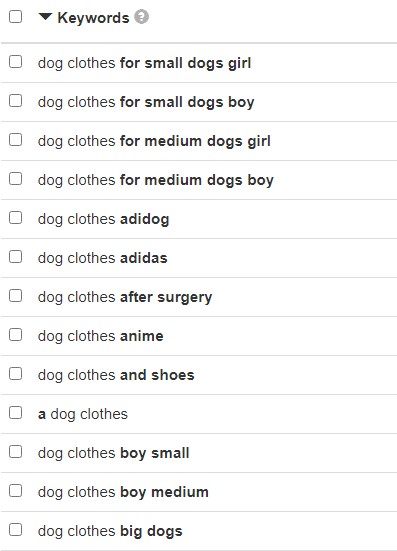 Amazon keyword tool example